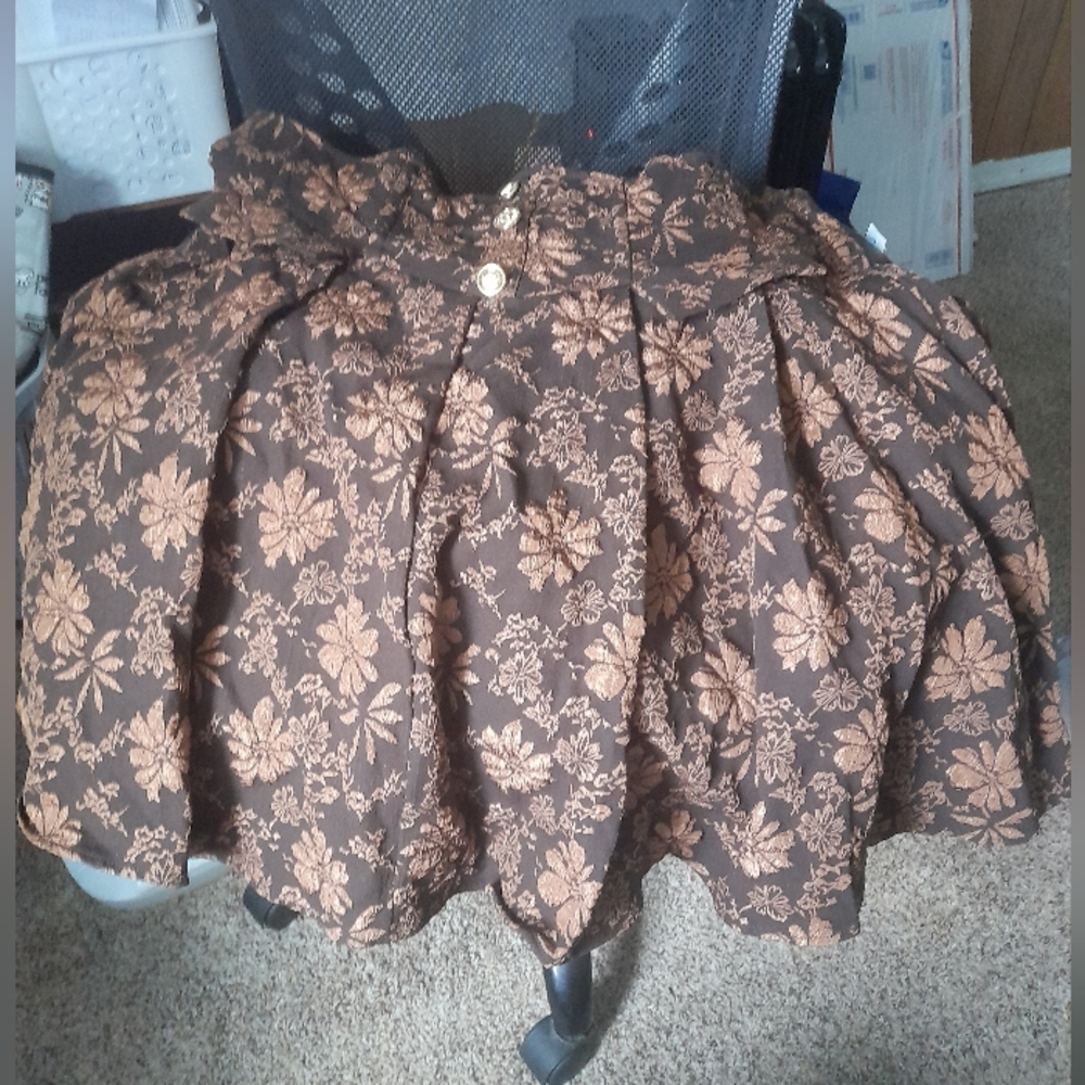SHEIN Brown Floral Skirt | Gold Buttons | Plus Size 3XL | Fall Boho Style